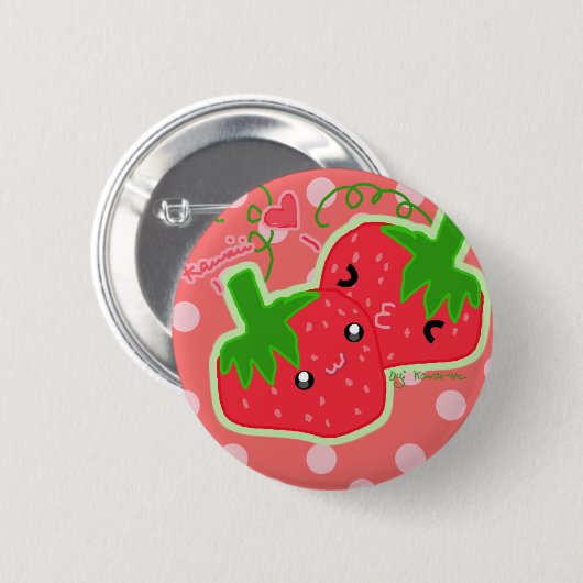 Badge Rond 5 Cm Fraises mignonnes ! (Devant & derrière)