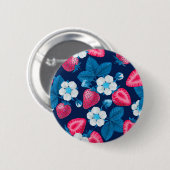 Badge Rond 5 Cm Fraises roses sur bleu (Devant & derrière)