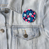 Badge Rond 5 Cm Fraises roses sur bleu (En situation)