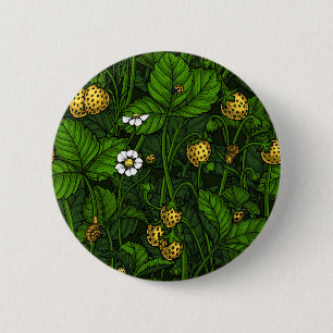 Badge Rond 5 Cm Fraises sauvages, jaunes et vertes