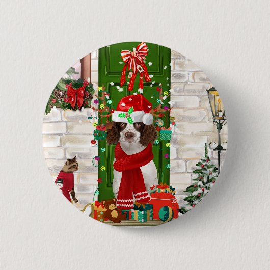 Badge Rond 5 Cm Français Springer Spaniel Chien Noël (Devant)