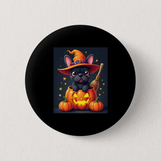 Badge Rond 5 Cm Française Bulldog sorcière Citrouille Halloween Ho (Devant)