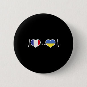 Badge Rond 5 Cm France Ukraine Cœur Amour Ligne de cœur