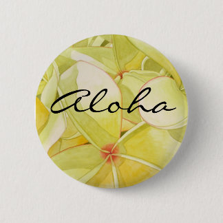 Badge Rond 5 Cm Frangipani jaune citron Aloha
