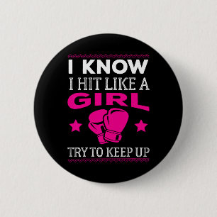 Badge Rond 5 Cm Frappe Comme Une Fille Drôle Boxe Cadeau Femme