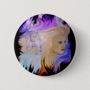 Badge Rond 5 Cm Frau mit Pferd