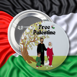 Badge Rond 5 Cm Free Palestine Drapeau Dove Olive Tree Famille Cha