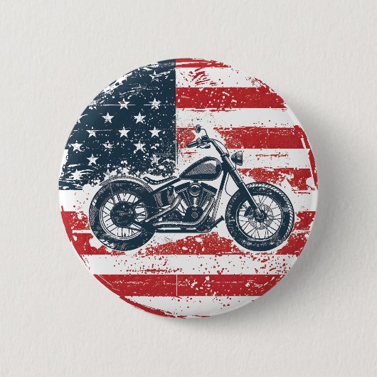 Badge Rond 5 Cm Freedom Ride : Moto rétro et drapeau américain (Devant)