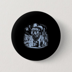Badge Rond 5 Cm French Bulldog Funny Cowboy Ufo Vintage Western De