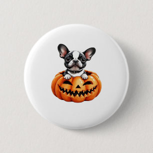 Badge Rond 5 Cm French Bulldog Happy Halloween Classique citrouill