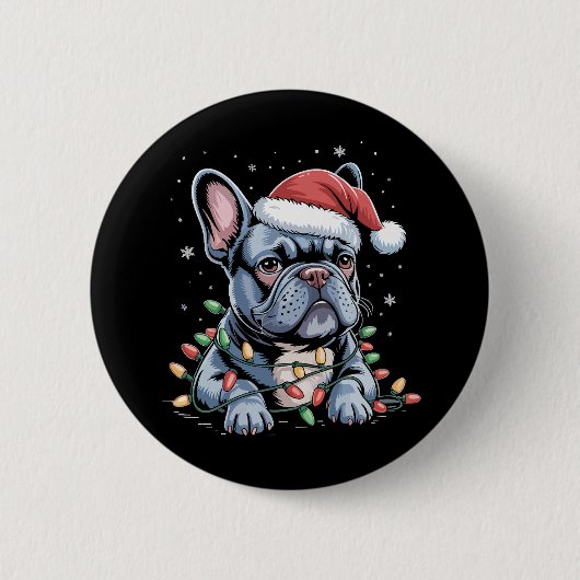 Badge Rond 5 Cm French Bulldog Lover Frenchie Noël Casquette Noël (Devant)