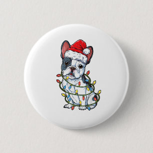 Badge Rond 5 Cm French Bulldog Santa Christmas Tree Lights Xmas Bo