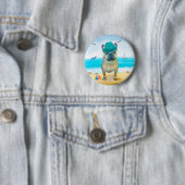 Badge Rond 5 Cm French Bulldog sur la plage (En situation)