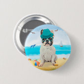 Badge Rond 5 Cm French Bulldog sur la plage (Devant & derrière)