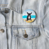 Badge Rond 5 Cm French Bulldog sur la plage (En situation)