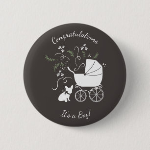 Badge Rond 5 Cm French Bulldog Theme Party - Baby shower neutre