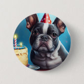 Badge Rond 5 Cm Frenchie Birthday Bash : Un mignon Bulldog françai (Devant)
