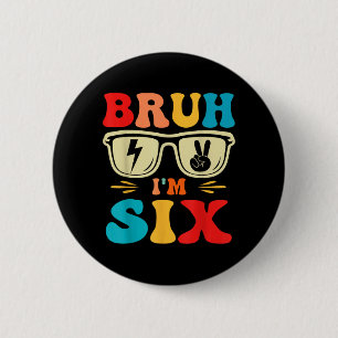 Badge Rond 5 Cm Frère 6 Six 6ème Anniversaire Groovy Garçons Fille