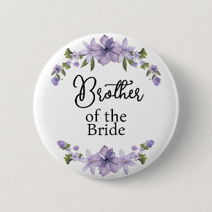 Badge Rond 5 Cm Frère de la mariée Fleurs violettes Mariage