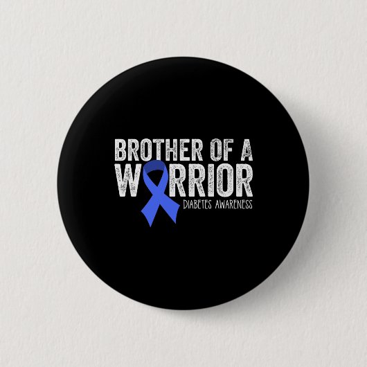 Badge Rond 5 Cm Frère D'Un Guerrier T1D Diabétique Bleu Ribbon Sup (Devant)