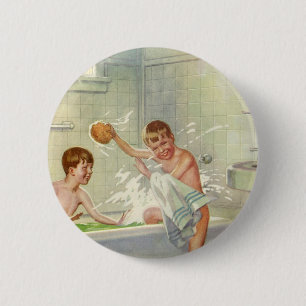 Badge Rond 5 Cm Frères vintage, enfants, garçons éclaboussant dans
