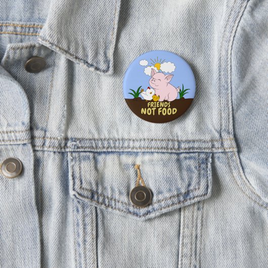 Badge Rond 5 Cm Friends Not Food - Cute Pig and Chicken (En situation)