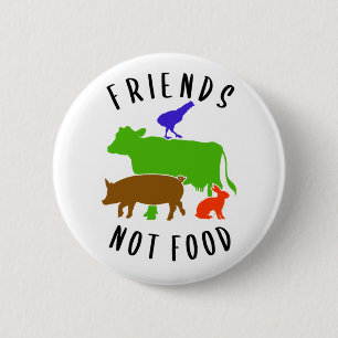 Badge Rond 5 Cm Friends Not Food, Vegan,