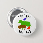 Badge Rond 5 Cm Friends Not Food, Vegan, (Devant & derrière)