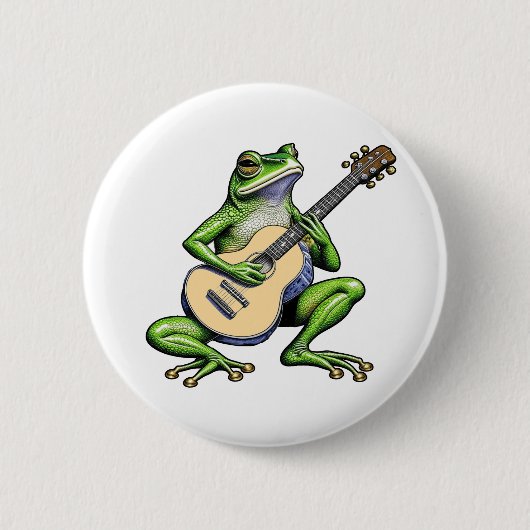 Badge Rond 5 Cm Frog drôle Jouer de la guitare (Devant)