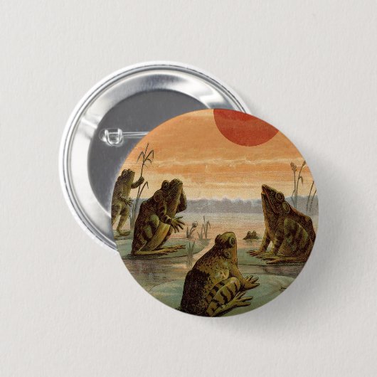 Badge Rond 5 Cm Frogs Lily Pads Moon Illustration (Devant & derrière)