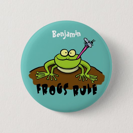Badge Rond 5 Cm Frogs rule funny green frog cartoon (Devant)