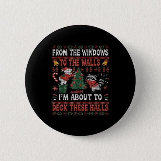 Badge Rond 5 Cm From The Windows To The Walls Raccoon Christmas Ug (Devant)