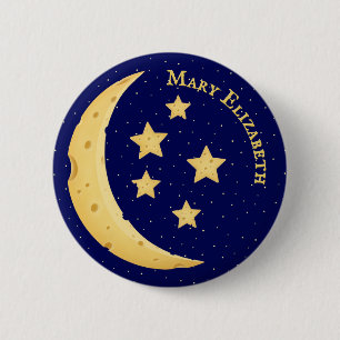 Badge Rond 5 Cm Fromage mignon Lune & Étoiles Personnalisé Céleste