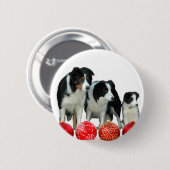 Badge Rond 5 Cm Frontière Chiens de Collie avec des ornements roug (Devant & derrière)