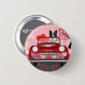 Badge Rond 5 Cm Frontière Collie voiture avec les coeurs Valentine (Devant & derrière)