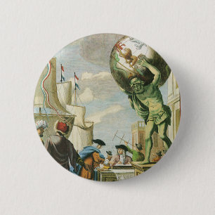 Badge Rond 5 Cm Frontispice d'atlas d'époque baroque Globe terrest