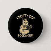 Badge Rond 5 Cm Frosty The Bookworm Snowman Reading (Devant)