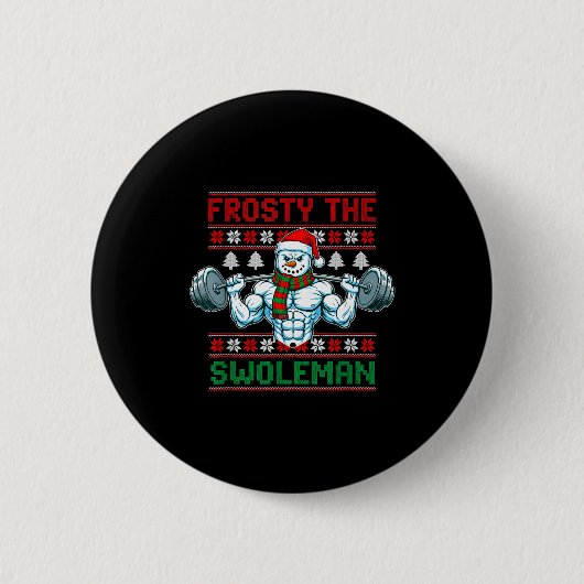 Badge Rond 5 Cm Frosty The Swoleman Ugly Christmas Sweater Funny S (Devant)