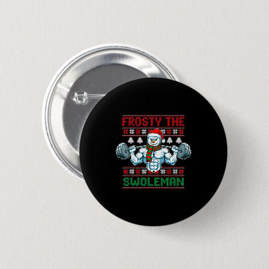 Badge Rond 5 Cm Frosty The Swoleman Ugly Christmas Sweater Funny S (Devant & derrière)