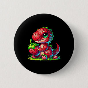 Badge Rond 5 Cm Fruit d'été aux fraises mignonnes Dinosaure T Rex