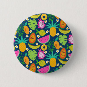 Badge Rond 5 Cm Fruit exotique tropical Ananas Banane Pitaya