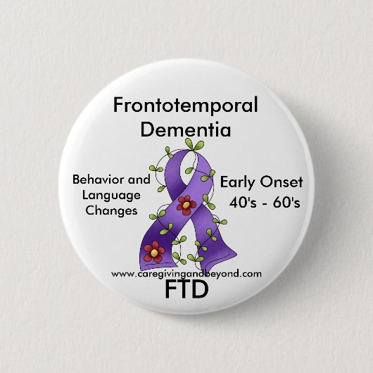 Badge Rond 5 Cm FTD, Pin pourpre de ruban de démence (Devant)