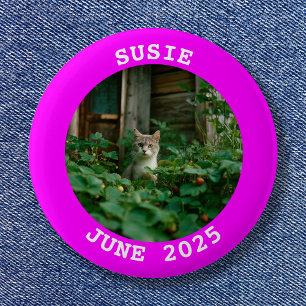 Badge Rond 5 Cm Fuchsia cadre photo circulaire personnalisée