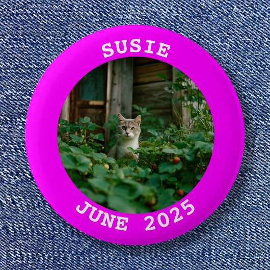 Badge Rond 5 Cm Fuchsia cadre photo circulaire personnalisée