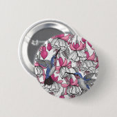 Badge Rond 5 Cm Fuchsia et colibris blancs (Devant & derrière)