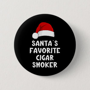 Badge Rond 5 Cm Fumeur de cigare préféré du Père Noël de Noël Ciga