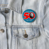 Badge Rond 5 Cm Fun 50e rouge & bleu ajoutez votre propre photo et (En situation)