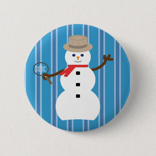 Badge Rond 5 Cm Fun and Fancy Blue Snowman Inspecteur