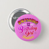 Badge Rond 5 Cm Fun Awesome Birthday Girl Texte Graphique sur rose (Devant & derrière)