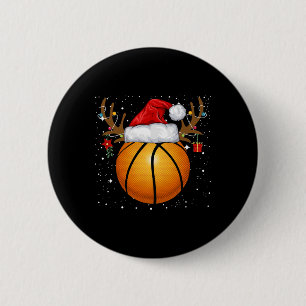 Badge Rond 5 Cm Fun Basketball Reindeer Santa Hat Noël